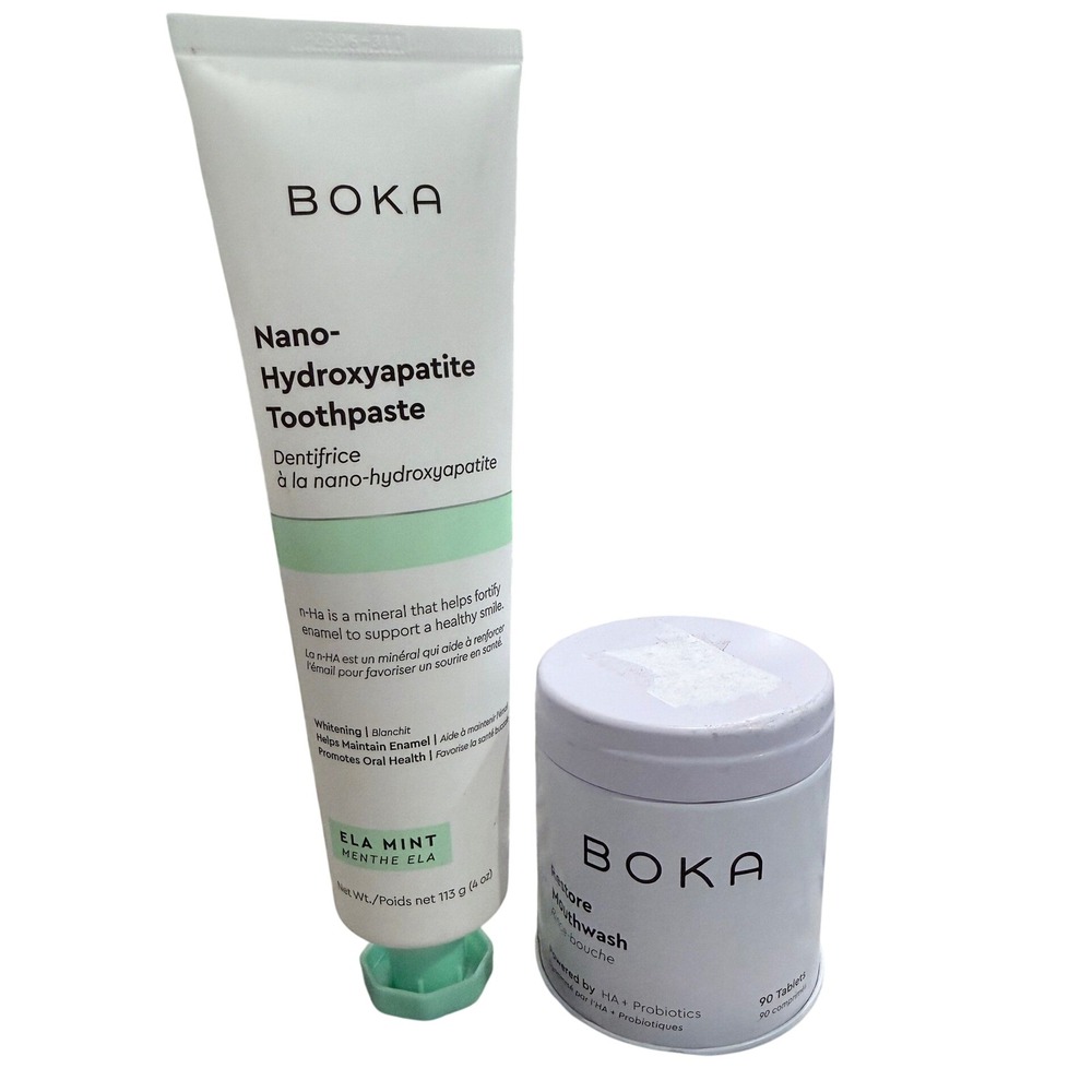 Boka Oral Care Duo Ela Mint Toothpaste & Restore Mouthwash Hydroxyapatite New